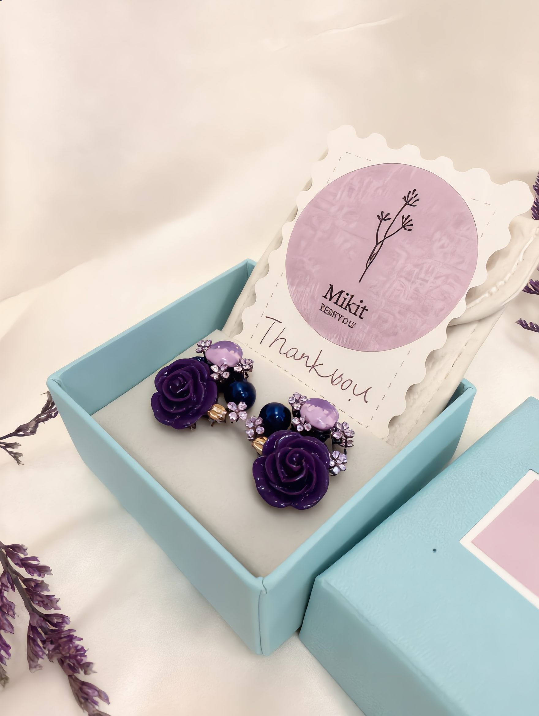 Mikit Mystic Rose: Purple Crystal Floral Studs