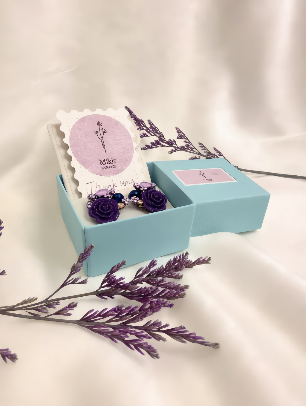 Mikit Mystic Rose: Purple Crystal Floral Studs